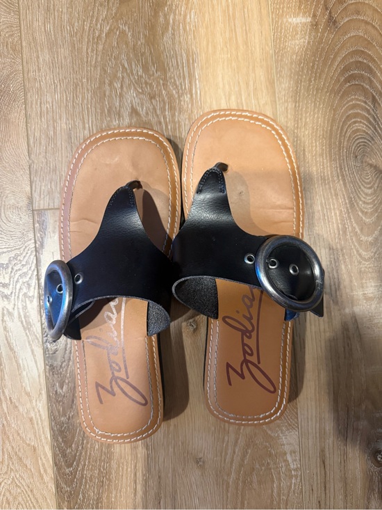 Zodiac Shoes - Zodiac Black Leather Slide Sandals with Round Buckle